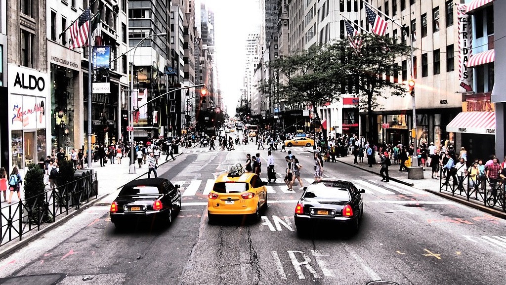 Pedestrians Crossing The Street In New York