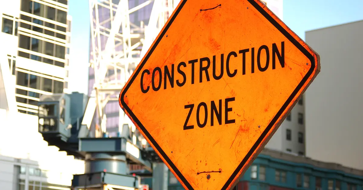 Construction zone road sign